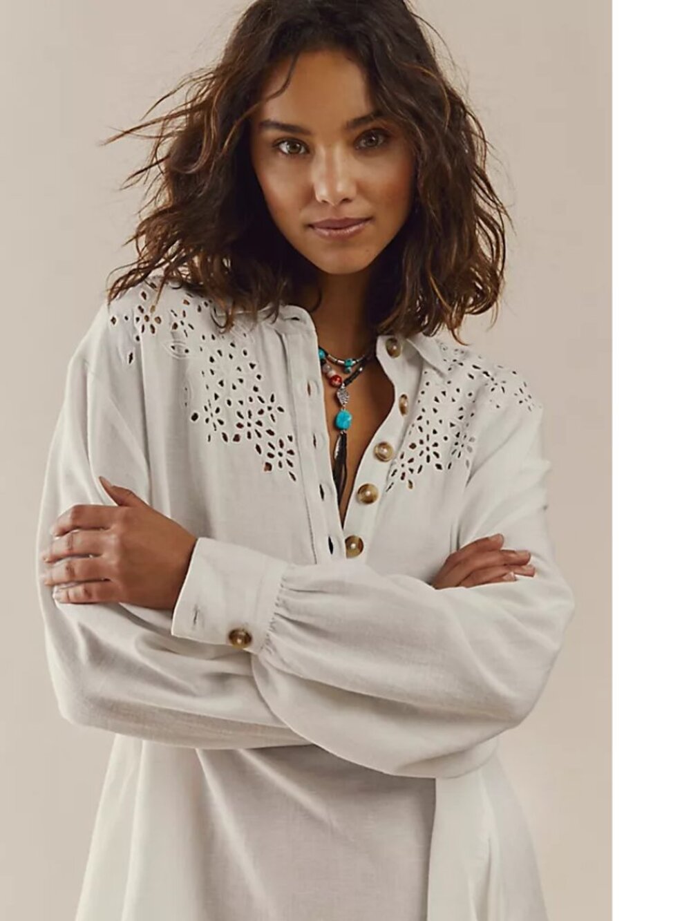 new FREE PEOPLE VERA embroidered eyelet shirt dress s small